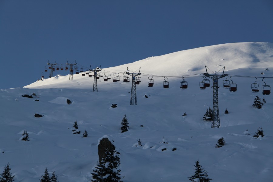 Sesselbahn Brüggerhorn, die letzte verbliebene fixe Städeli-Sesselbahn in Arosa, Dezember 2010