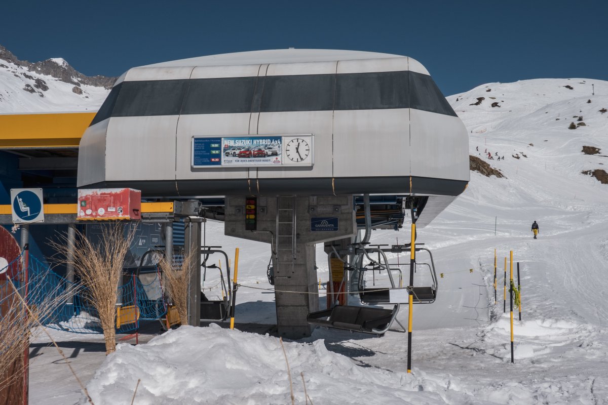 Talstation der Sesselbahn Kelchbach-Schönbiel, März 2022