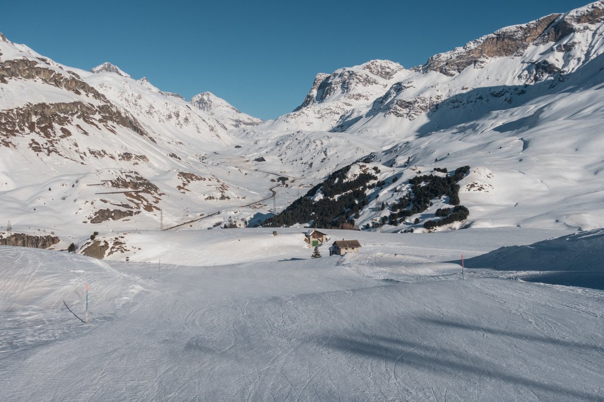 Skipiste in Bivio am Julierpass, Februar 2021