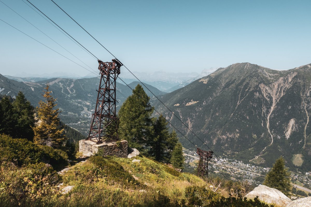 Téléphérique des Glaciers mit dem Skigebiet von Les Houches im Hintergrund
