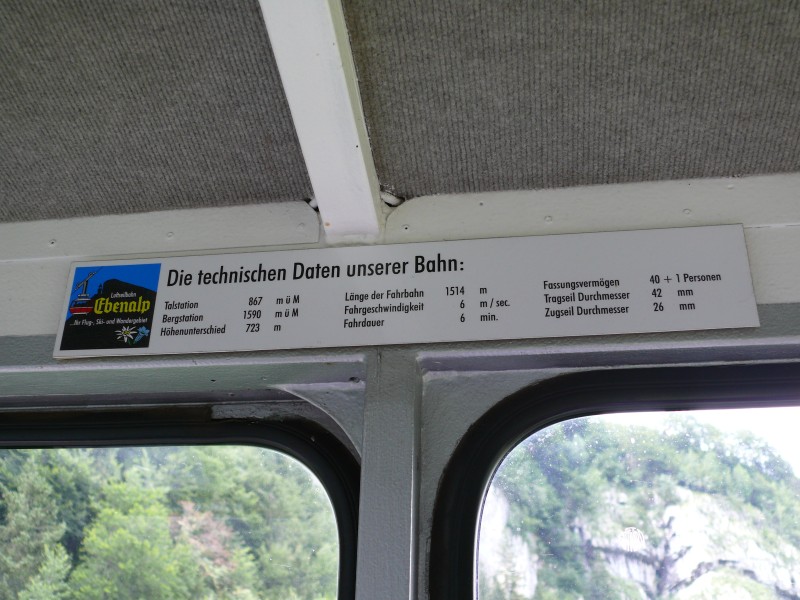 Technische Daten der Luftseilbahn Wasserauen-Ebenalp, Juli 2008