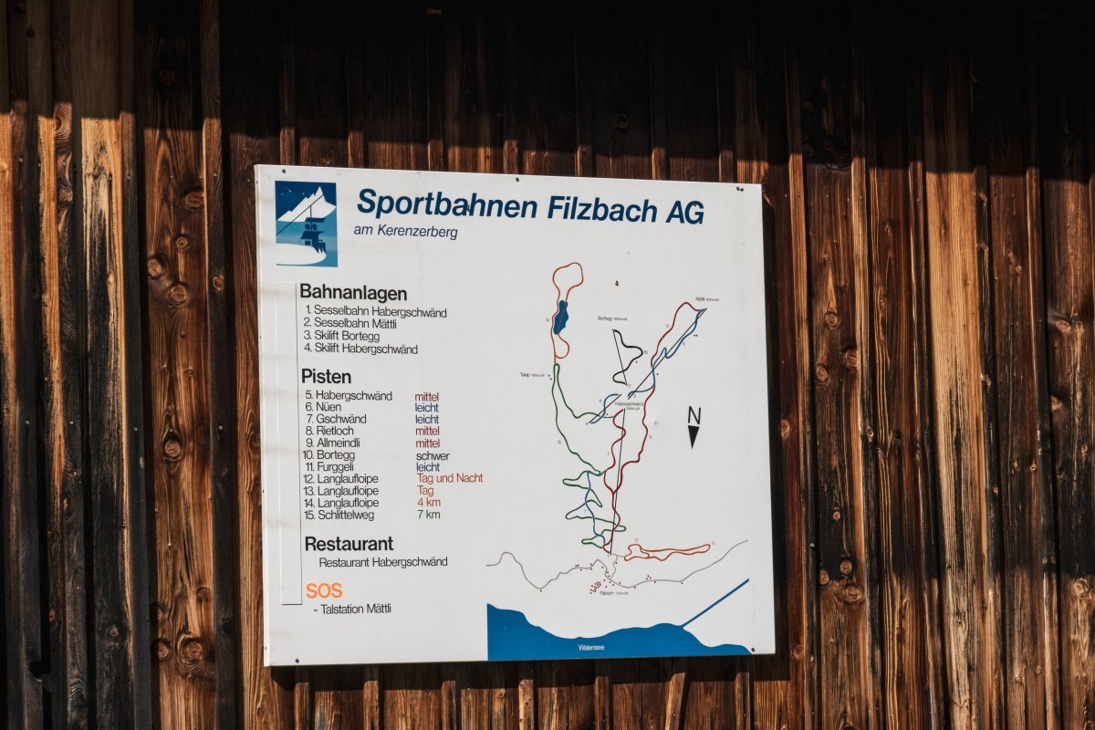 Pistenplan des stillgelegten Skigebiets Filzbach