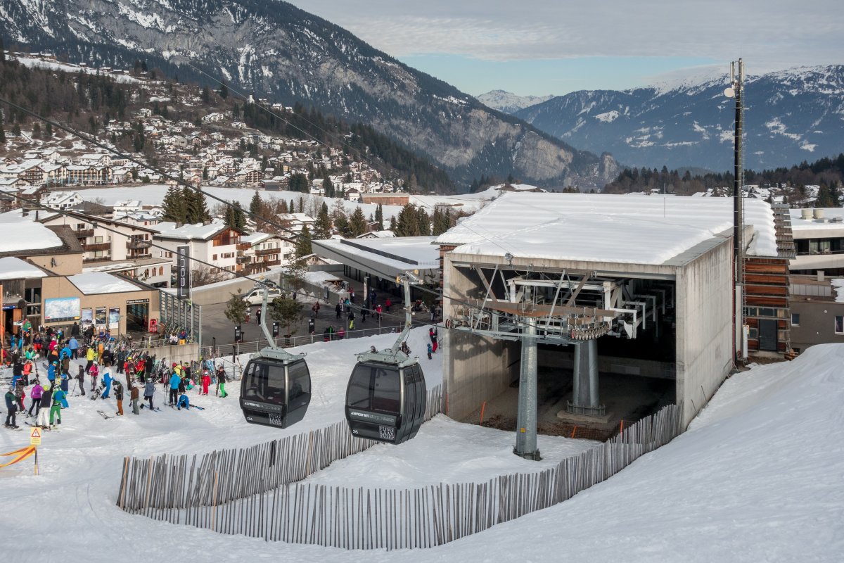 Talstation der Kabinenbahn Flims-Plaun, Februar 2019