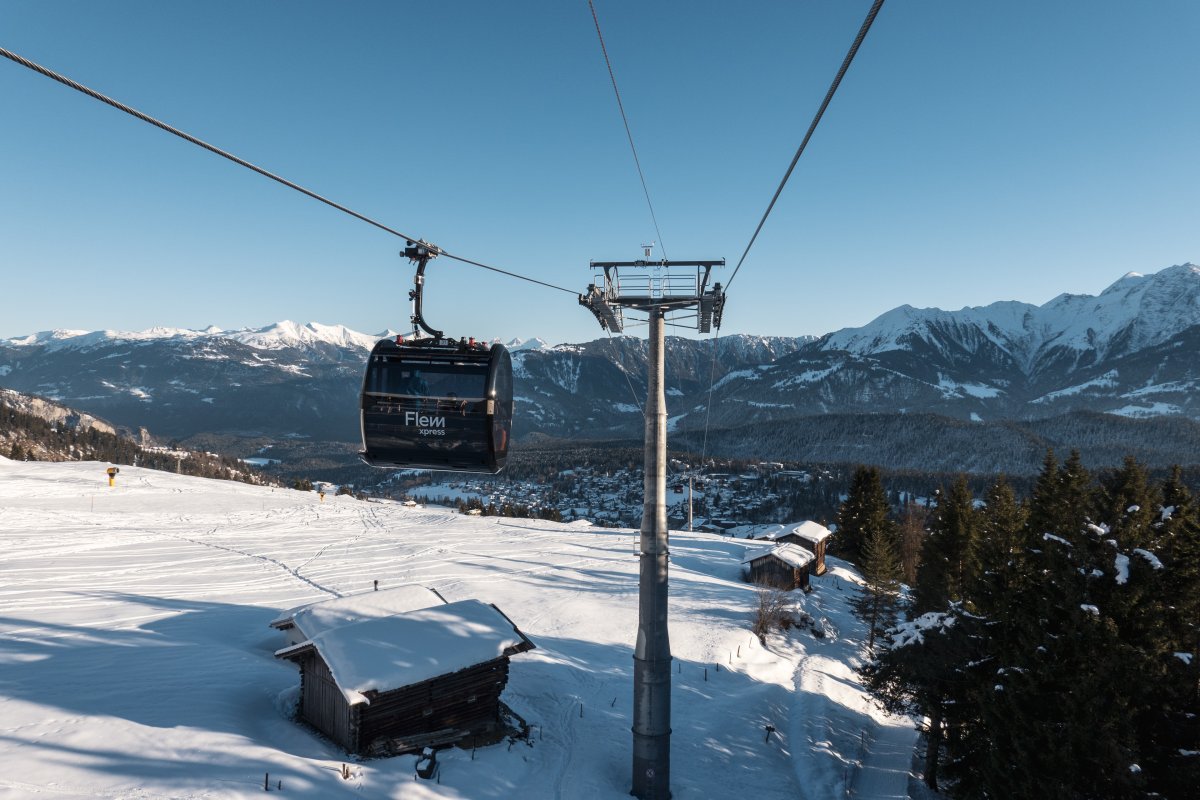 Talfahrt mit der Ropetaxi-Seilbahn von Foppa nach Flims