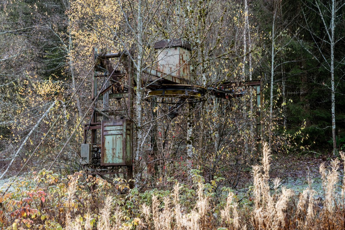 Talstation eines stillgelegten Skilifts am Waldrand