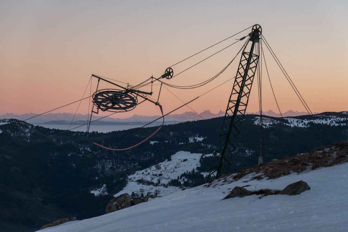 Schlepplift Petit Hohneck mit Alpenglühen
