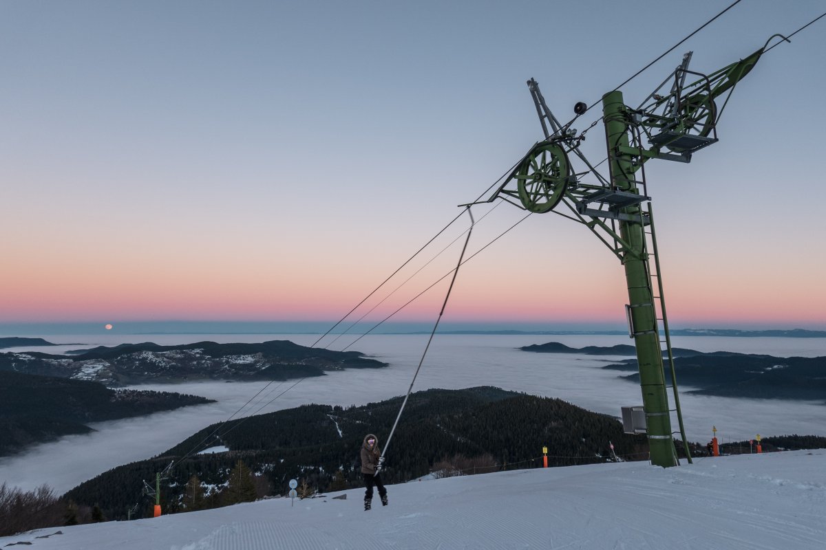 Vollmondskifahren im Skigebiet Le Gaschney in den Vogesen