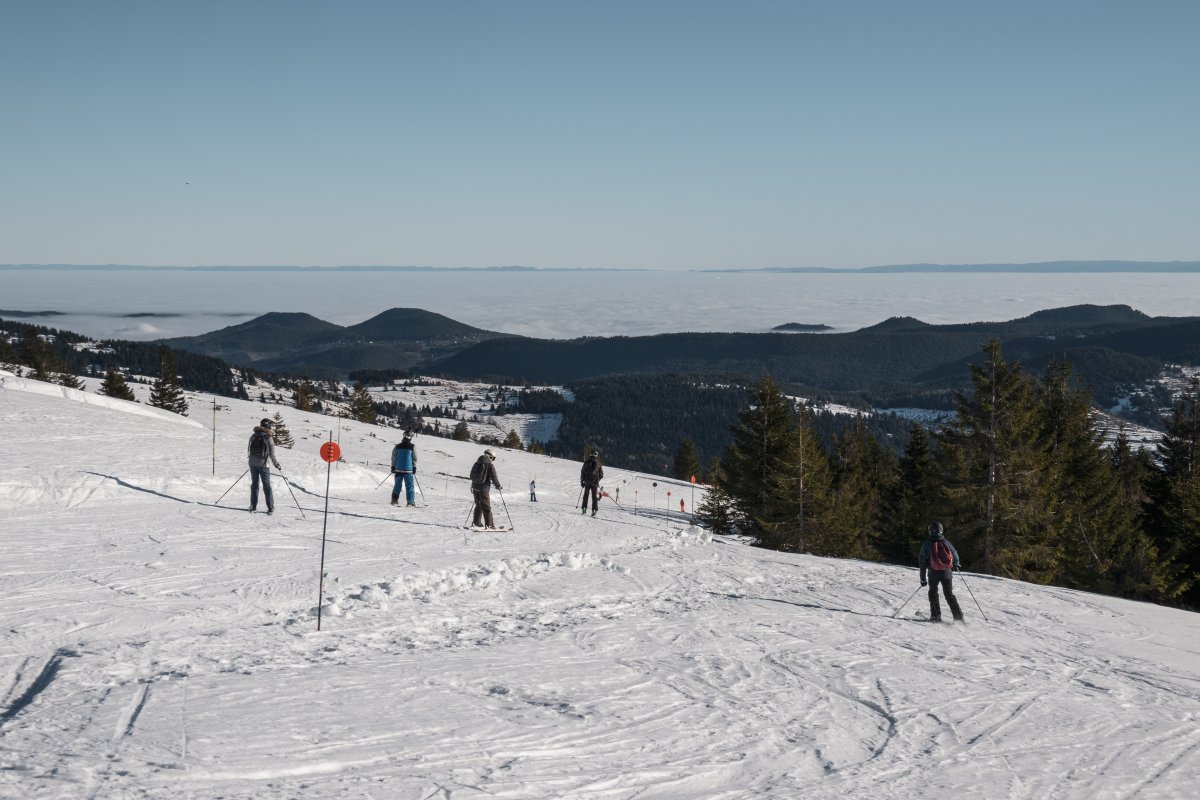 Skifahren am Le Tanet mit Panorama auf das Elsass