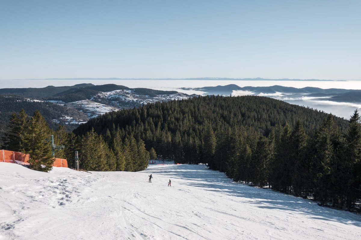 Skigebiet Le Tanet mit Nebelmeer über dem Elsass