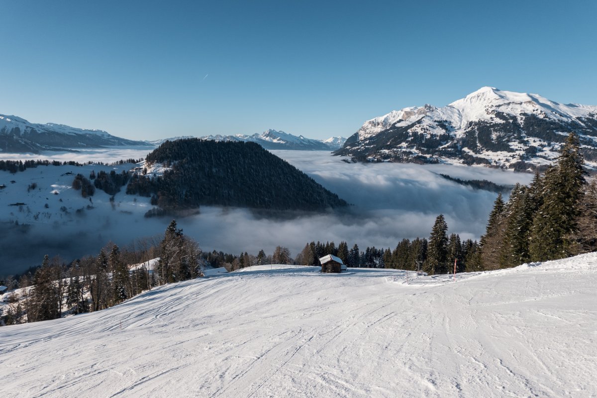 Abfahrt am Schlepplift Vacca, Januar 2024