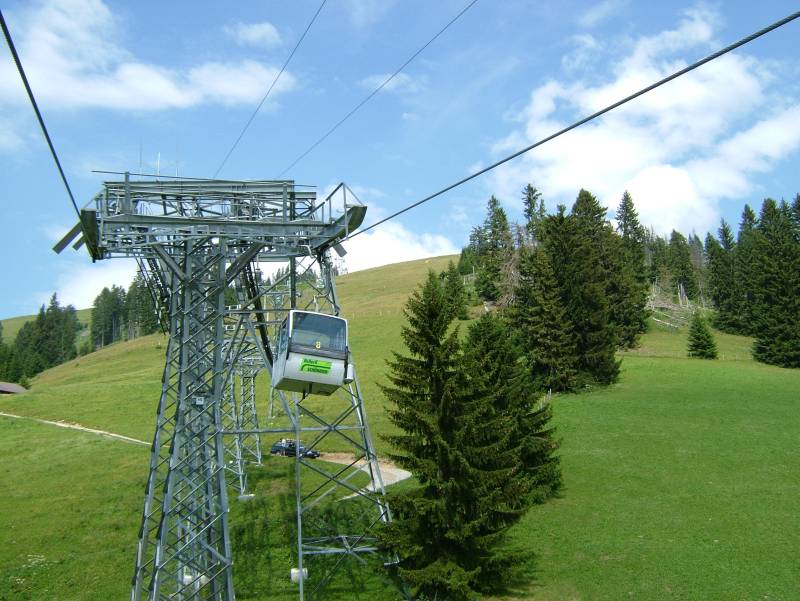 Kurve der Kabinenbahn Schönried-Rellerli, Juli 2006
