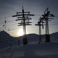 Kurve der Schlepplifte Lüsch im Sonnenuntergang, Dezember 2011