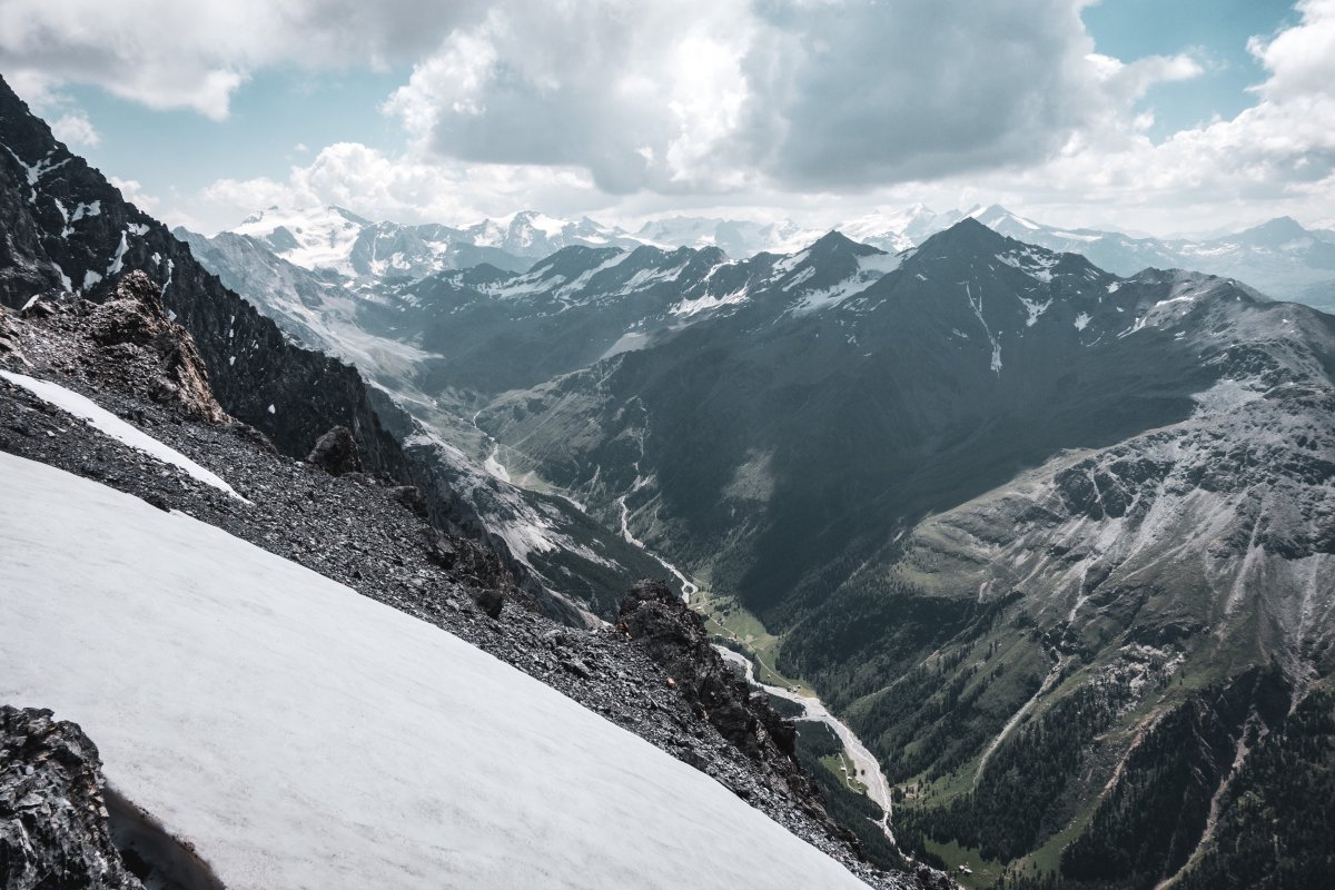 Aussicht von der Bergstation des Schlepplifts Cristallo, Juli 2020