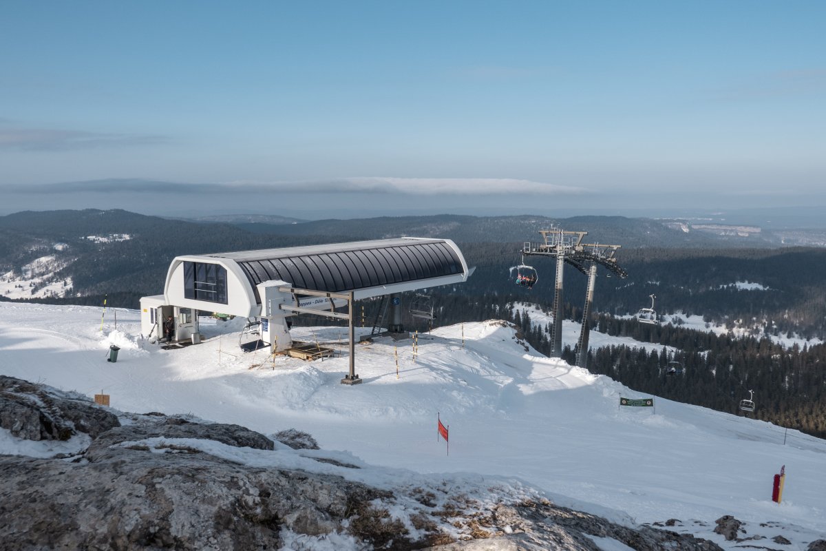 Bergstation der Sesselbahn Les Dappes-La Dôle, Februar 2023
