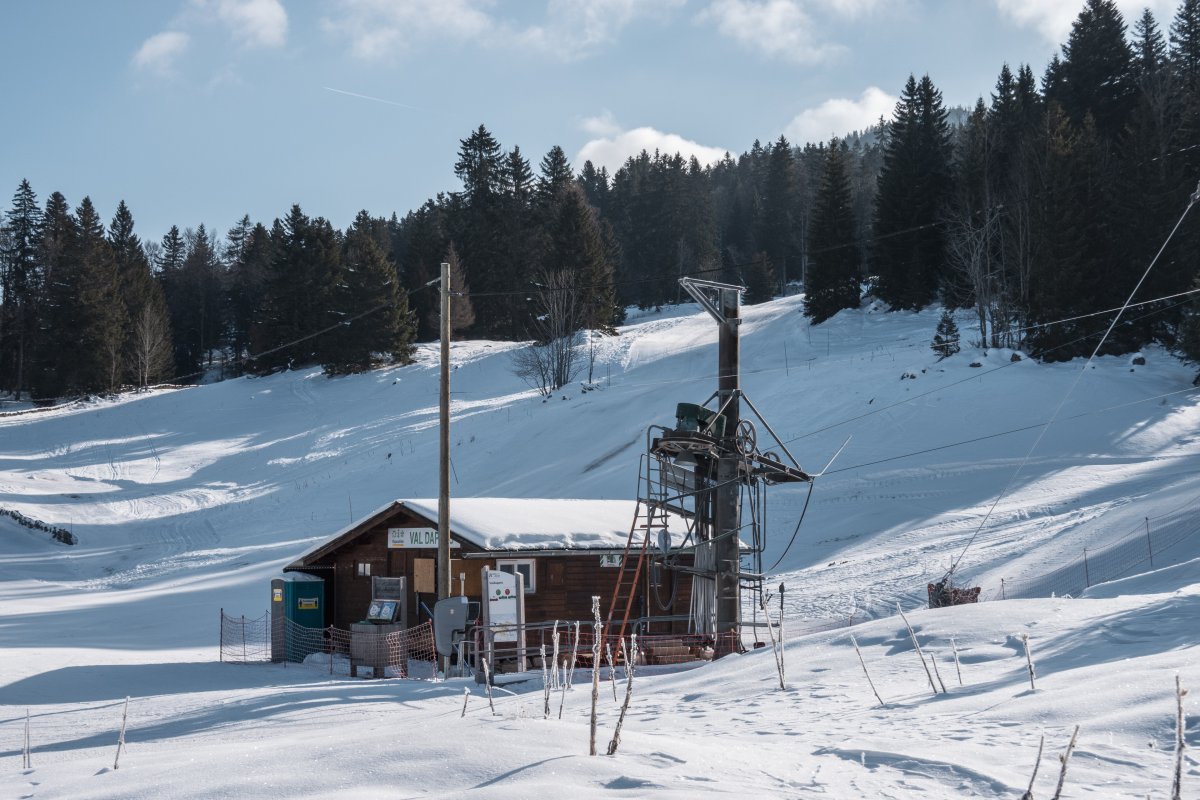 Talstation des Schlepplifts Valdappes, Februar 2023