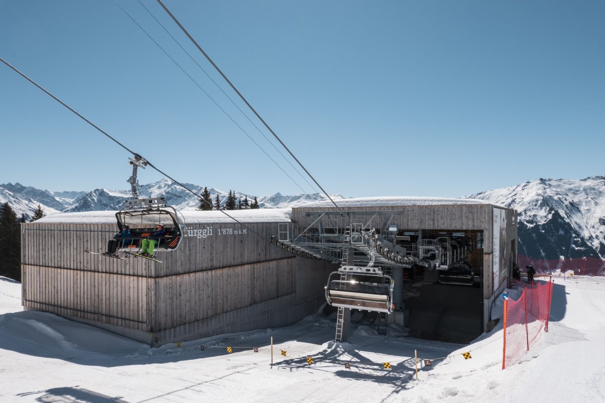 Talstation der Sesselbahn Schaffürggli, März 2022