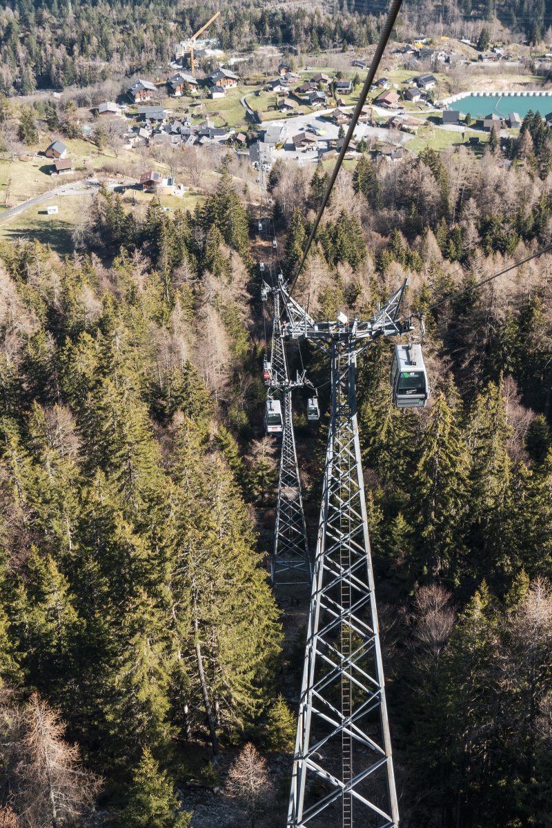Kabinenbahn Les Marécottes-La Creusaz, März 2024