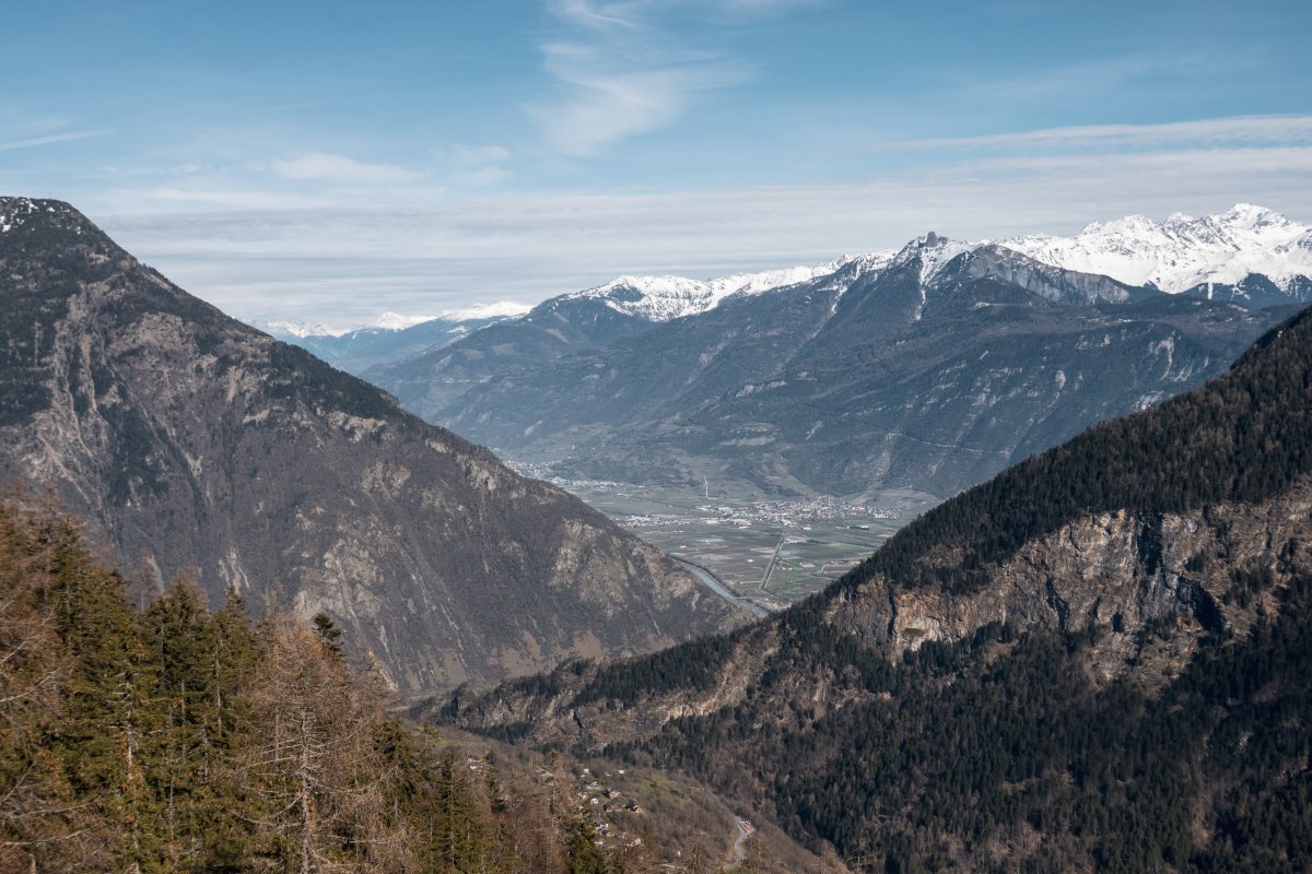 Panorama aus dem Skigebiet Les Marécottes, März 2024