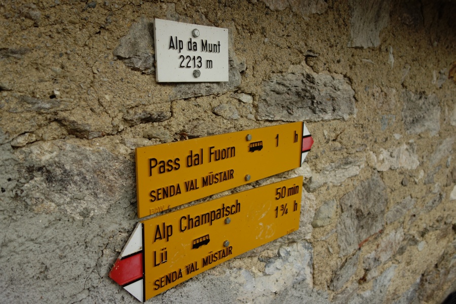 Wegweiser auf der Alp da Munt, Oktober 2013