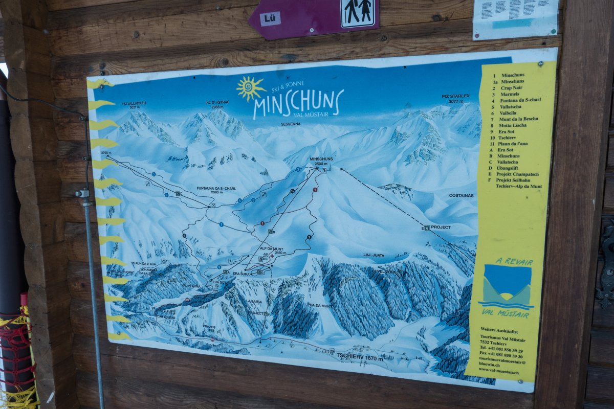 Pistenplan Skigebiet Minschuns mit Projekten, Januar 2022