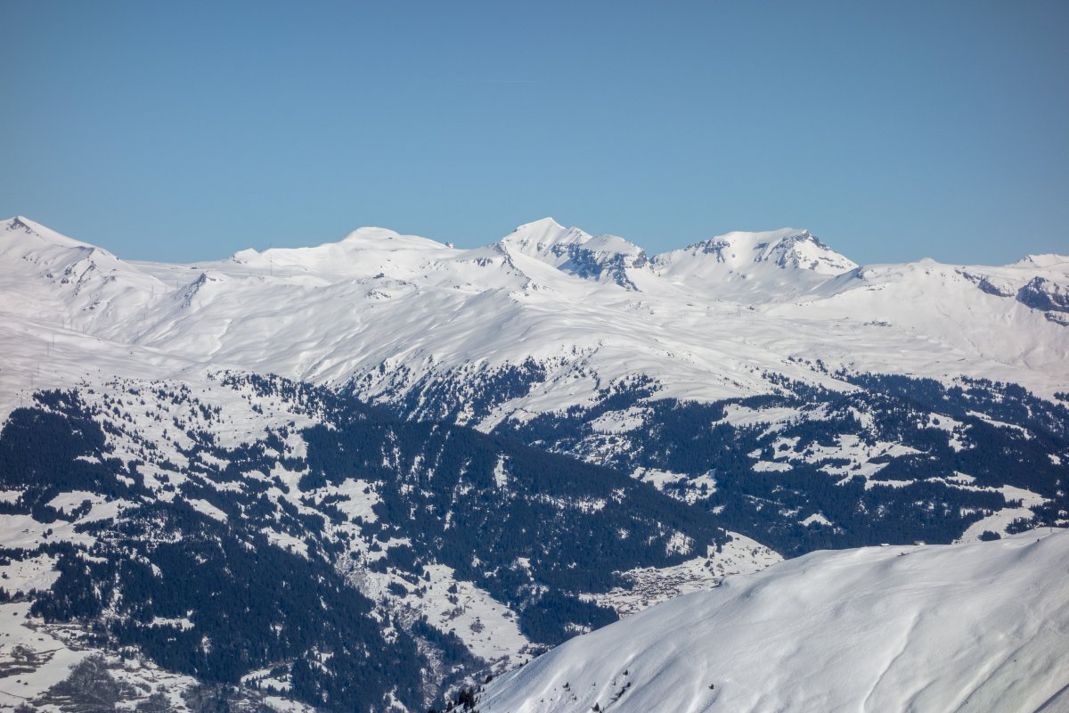 Blick ins Skigebiet Flims-Laax-Falera, Februar 2018