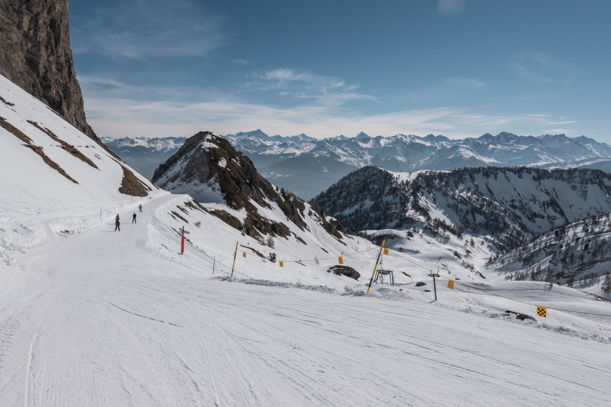 Skigebiet Ovronnaz am Col de la Forcle, März 2022