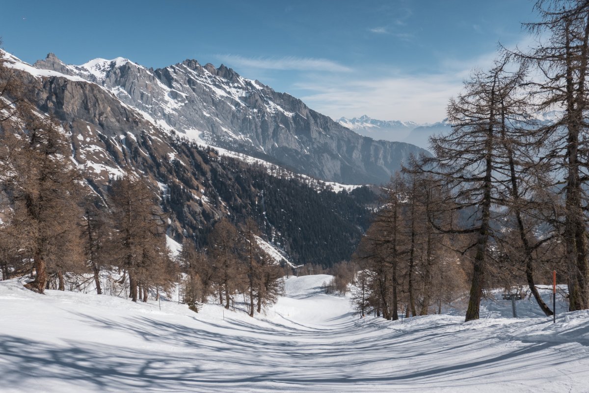 Steile Skipiste im Wallis in Ovronnaz