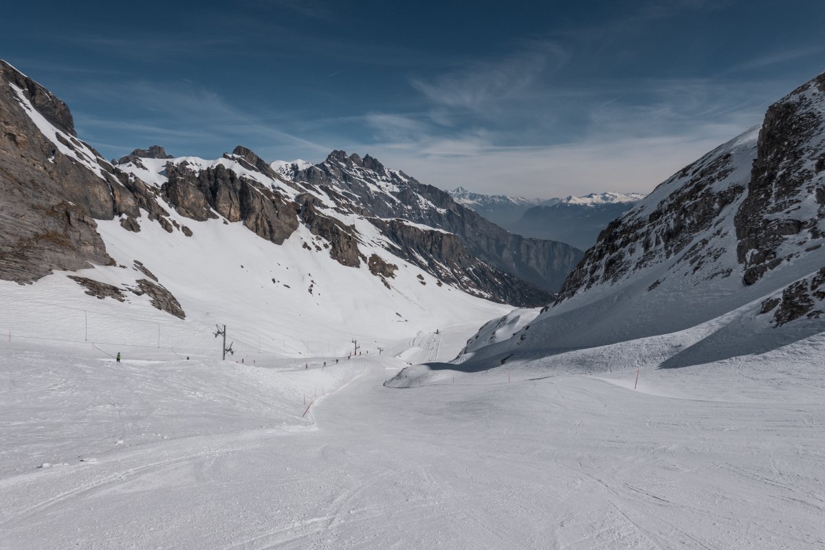 Abfahrt am Schlepplift Tsantonnaire, März 2022