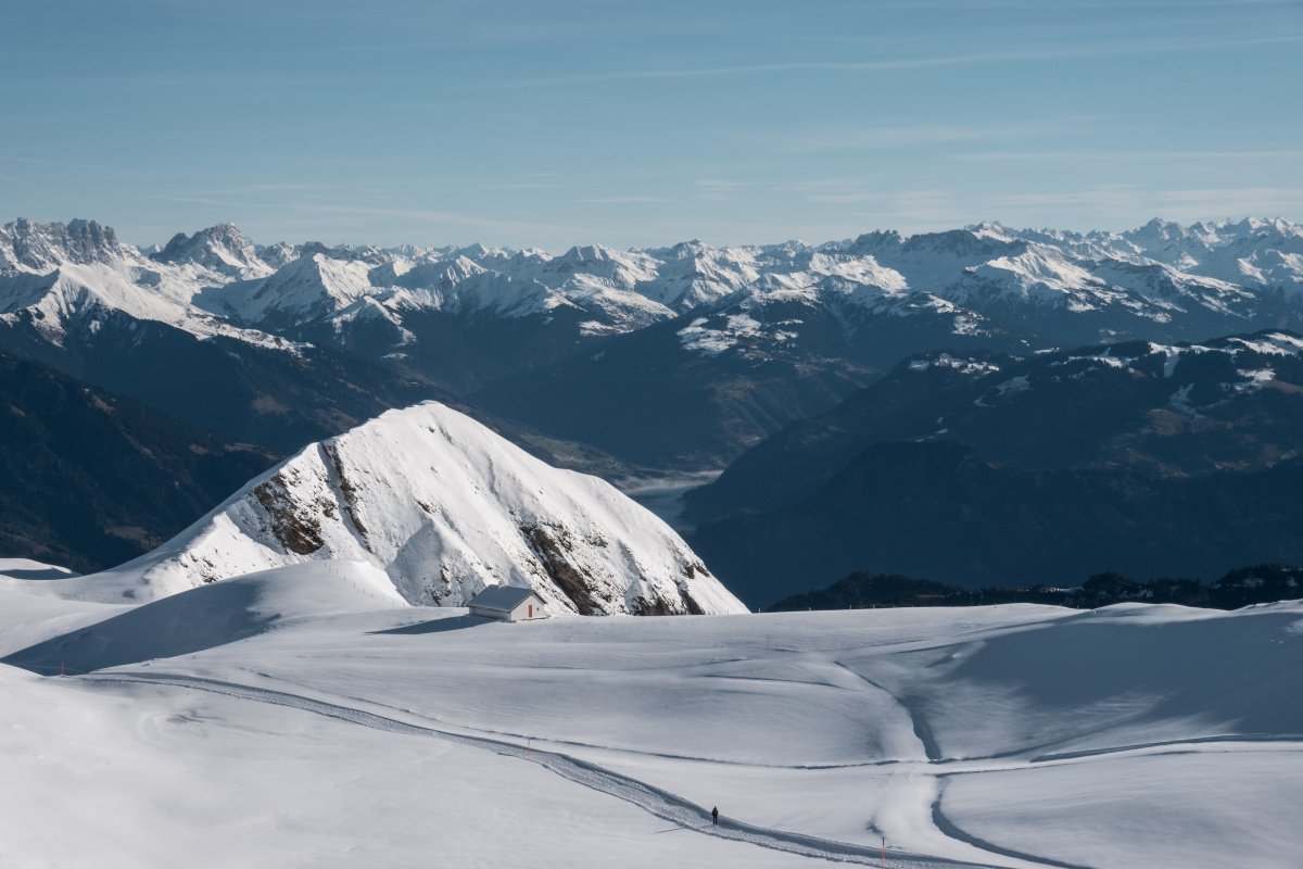 Panorama vom Skigebiet Pizol im Winter