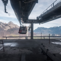 Zwischenstation der Kabinenbahn Wangs-Maienberg-Furt, Dezember 2022