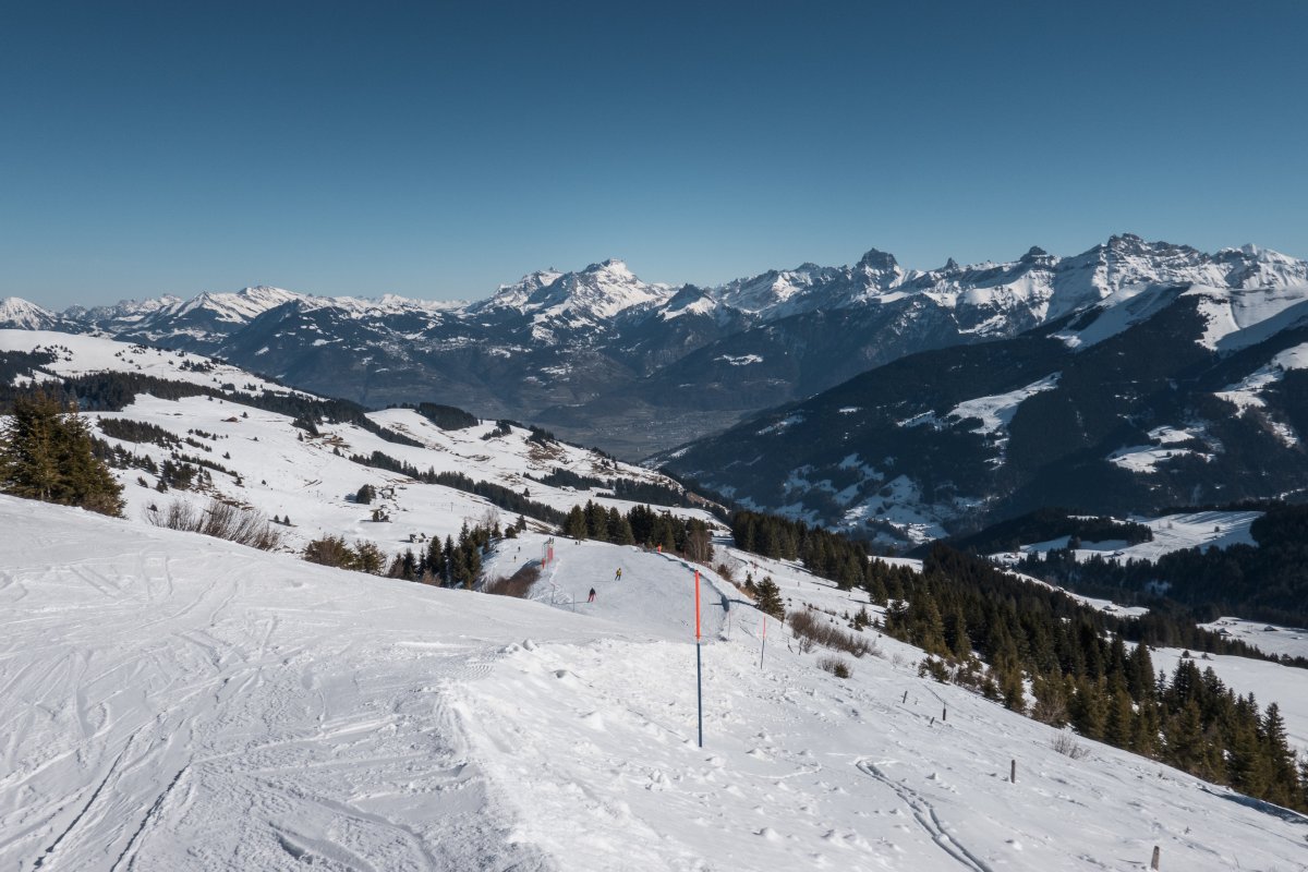 Skipiste am Schlepplift Derrière Pertuis in Champoussin mit Panoramablick ins Rhônetal