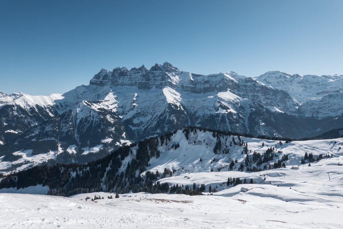 Dents du Midi von der Aiguille des Champeys, Februar 2023