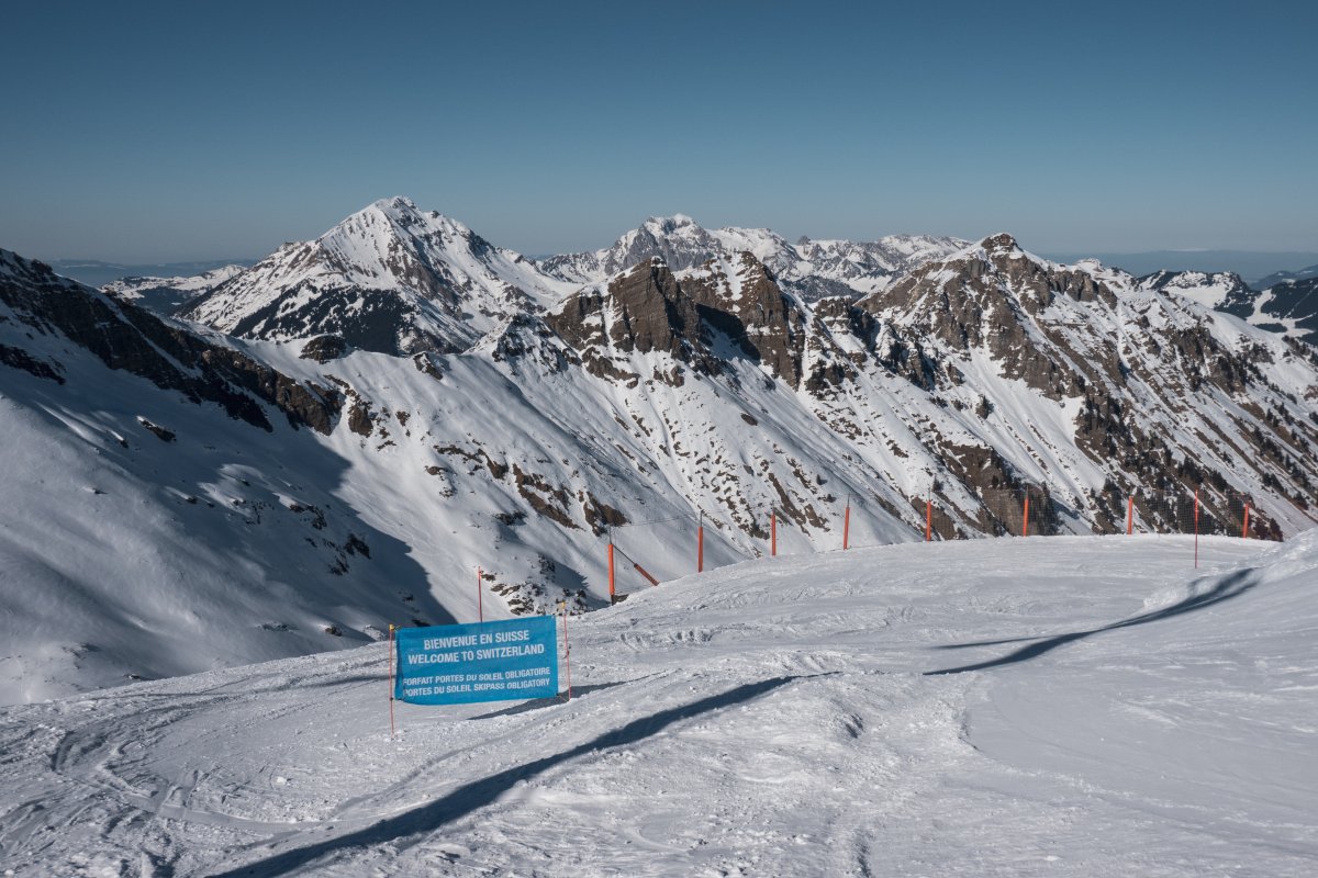 Abfahrt an der Sesselbahn Brochaux-Pointe des Mossettes, Februar 2023