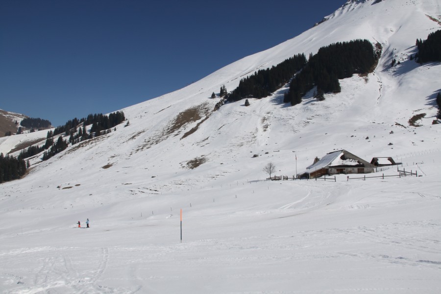 Riggisalpboden mit den Schleppliften Geissalp im Hintergrund, März 2011