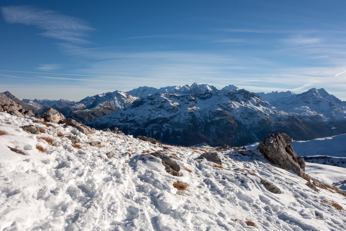 Ausblick von Trais Fluors auf die Bernina-Gruppe, Dezember 2015