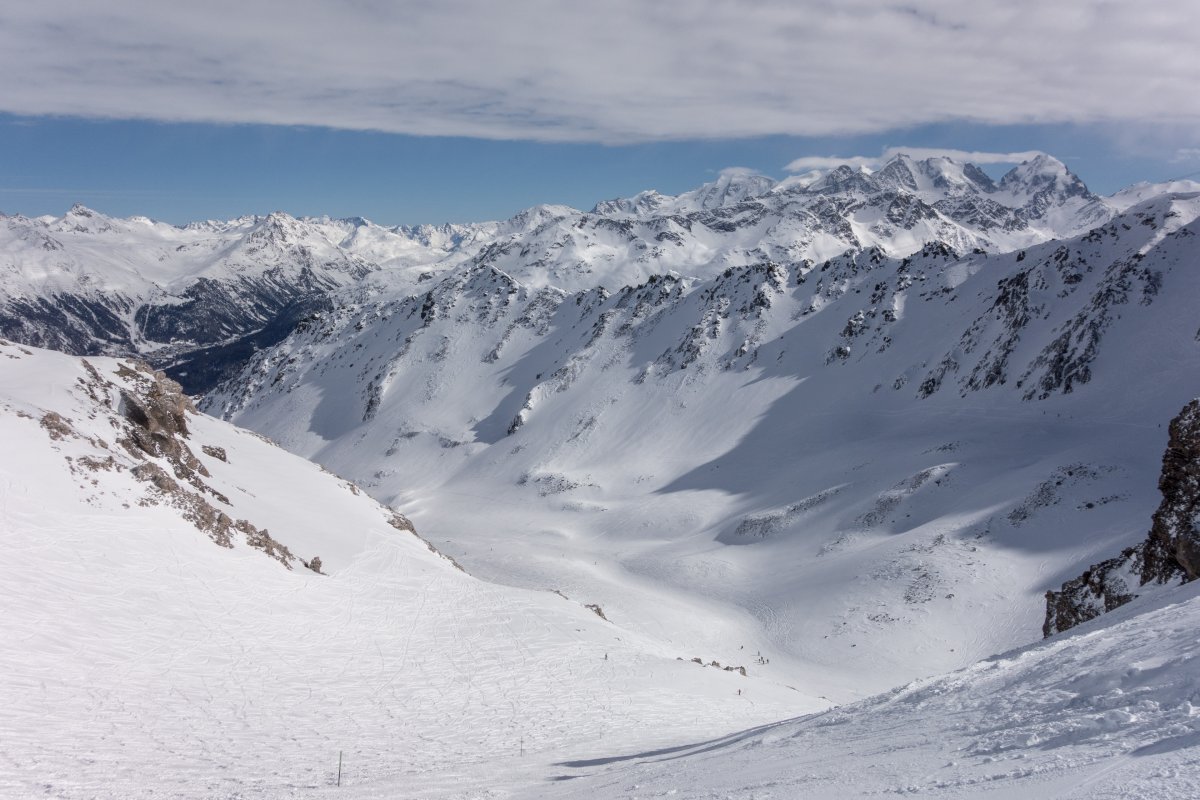 Abfahrt durch das Val Schlattain, März 2019