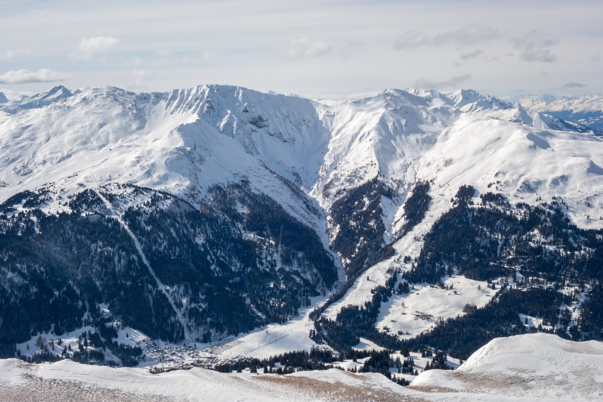 Churwalden mit Skigebiet vom Gürgaletsch aus betrachtet, Februar 2016