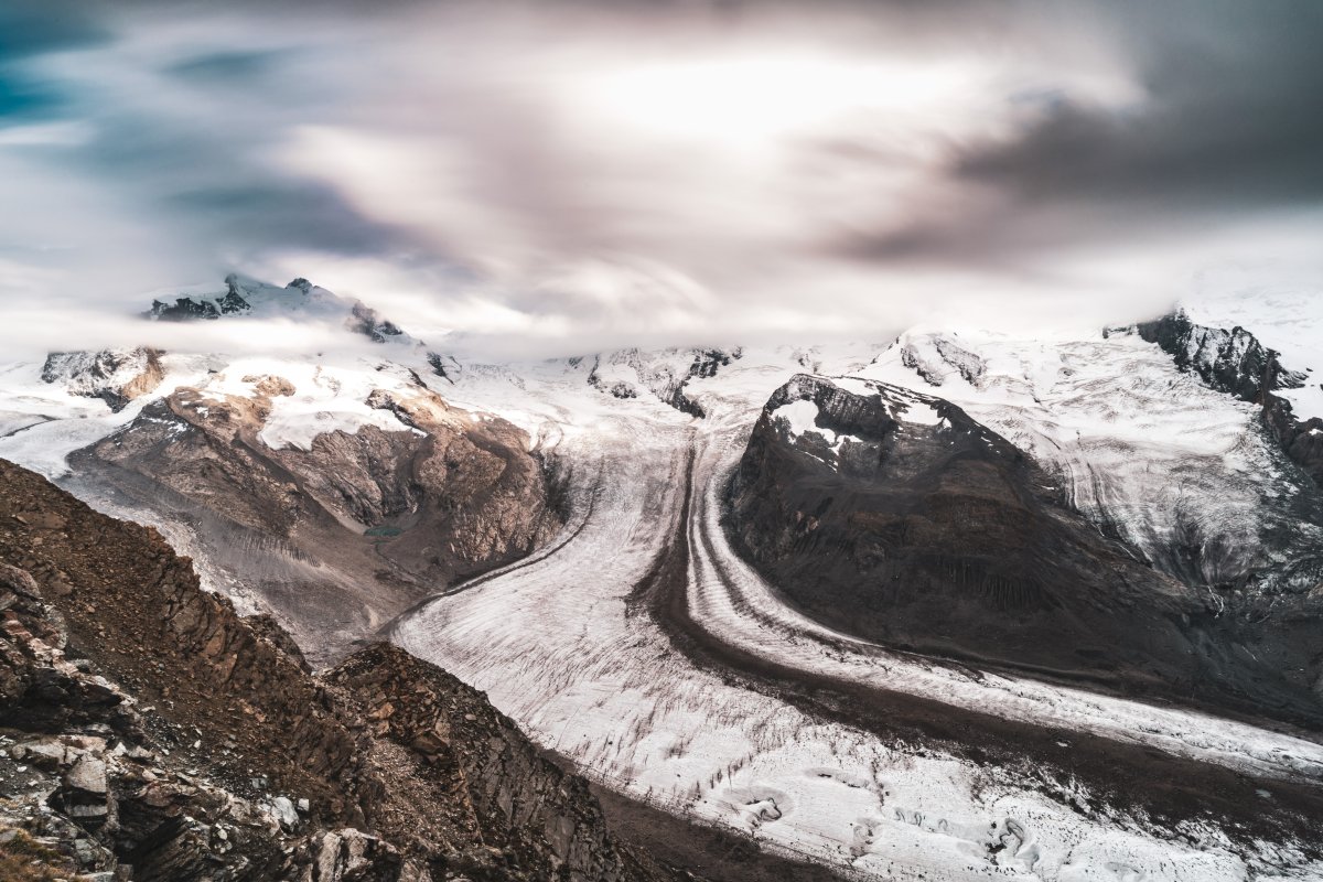 Gornergletscher mit Monte-Rosa-Massiv und Liskamm, September 2020
